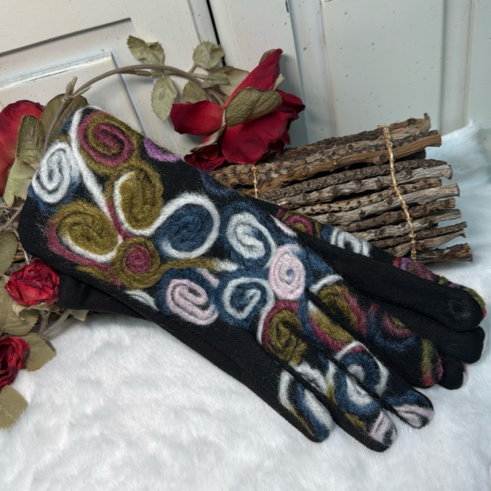 Women’s Microfiber Gloves Yarn Embroidered Touchscreen One Size Fits Most